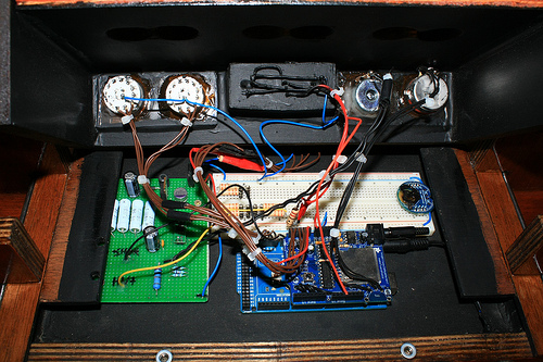 Inside of the clock, with some more wiring.