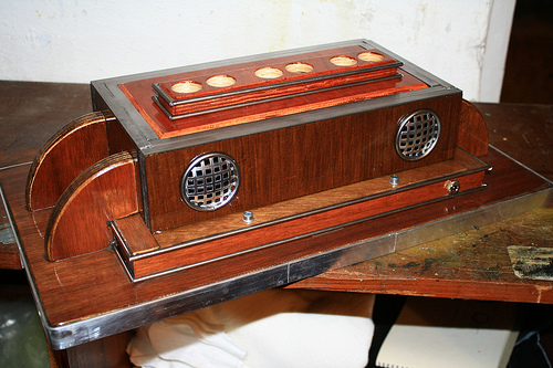 The back plate installed with the rest of the clock.